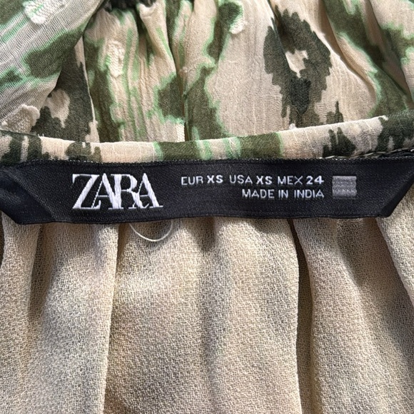 ZARA green abstract print long sleeve chiffon Swiss dot tie neck dress size XS - Picture 11 of 12